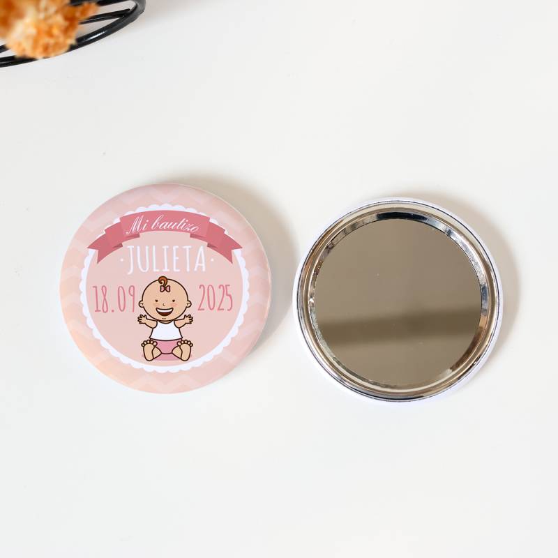 Espejo personalizado chapa "Julieta" detalles bautizo - Chapas Espejos Personalizados Bautizo