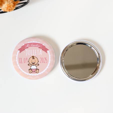 Espejo personalizado chapa "Julieta" detalles bautizo - Chapas Espejos Personalizados Bautizo
