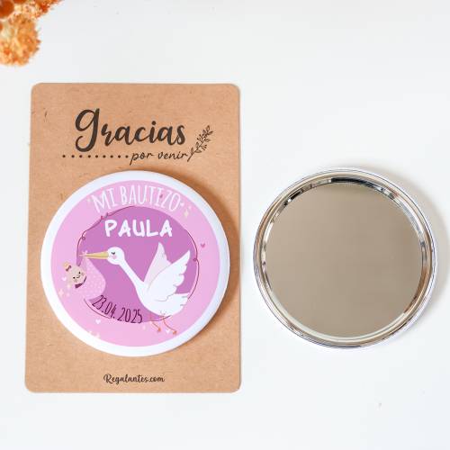 Espejo personalizado chapa "Marta" detalles bautizo - Chapas Espejos Personalizados Bautizo