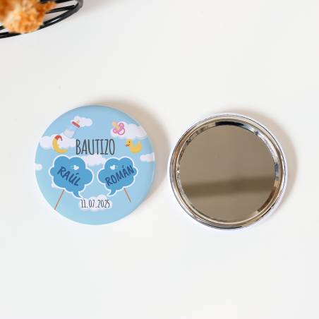 Espejo personalizado chapa "Gemelos" Detalles bautizo - Chapas Espejos Personalizados Bautizo