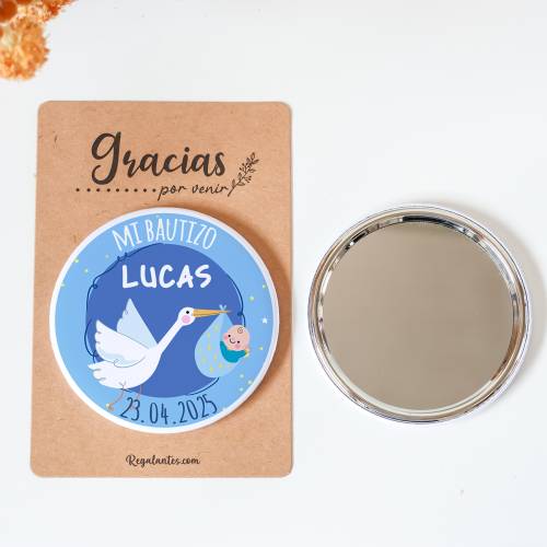 Espejo personalizado chapa "Raúl" Detalles bautizo - Chapas Espejos Personalizados Bautizo