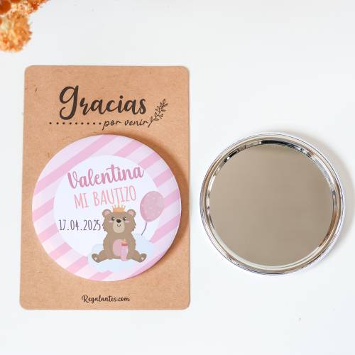 Espejo personalizado chapa "Valentina" Detalles bautizo - Chapas Espejos Personalizados Bautizo