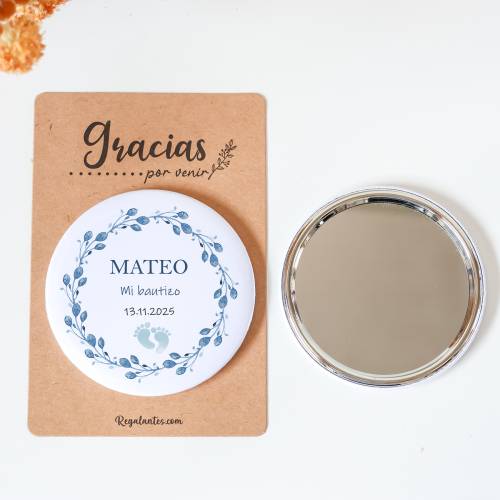 Espejo personalizado chapa "Huellas niño" Detalles bautizo - Chapas Espejos Personalizados Bautizo