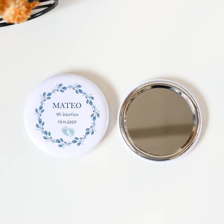 Espejo personalizado chapa "Huellas niño" Detalles bautizo - Chapas Espejos Personalizados Bautizo
