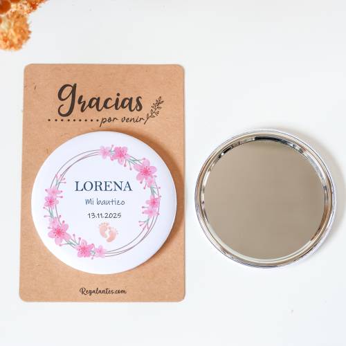 Espejo personalizado chapa "Huellas niña" Detalles bautizo - Chapas Espejos Personalizados Bautizo