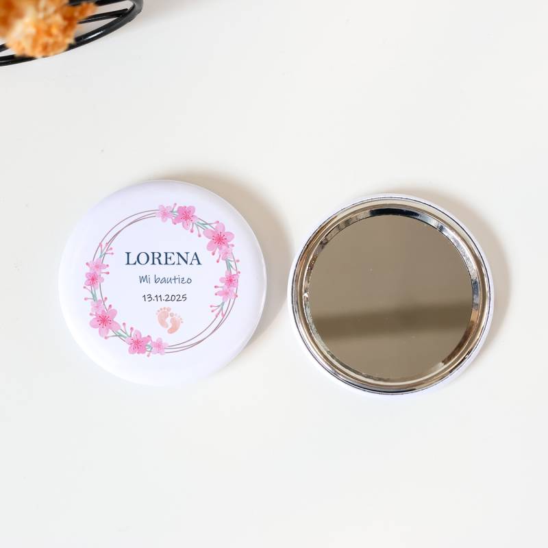 Espejo personalizado chapa "Huellas niña" Detalles bautizo - Chapas Espejos Personalizados Bautizo