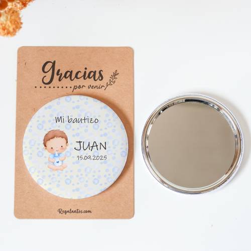 Espejo personalizado chapa "Bebé niño" Detalles bautizo - Chapas Espejos Personalizados Bautizo