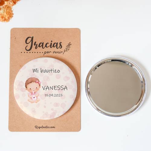 Espejo personalizado chapa "Bebé niña" Detalles bautizo - Chapas Espejos Personalizados Bautizo