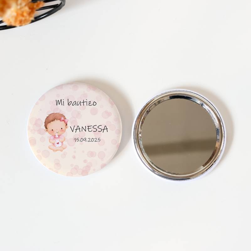 Espejo personalizado chapa "Bebé niña" Detalles bautizo - Chapas Espejos Personalizados Bautizo