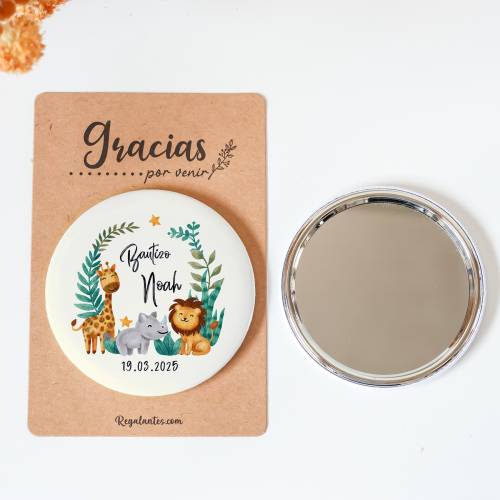 Espejo personalizado chapa "Selva" Detalles bautizo - Chapas Espejos Personalizados Bautizo