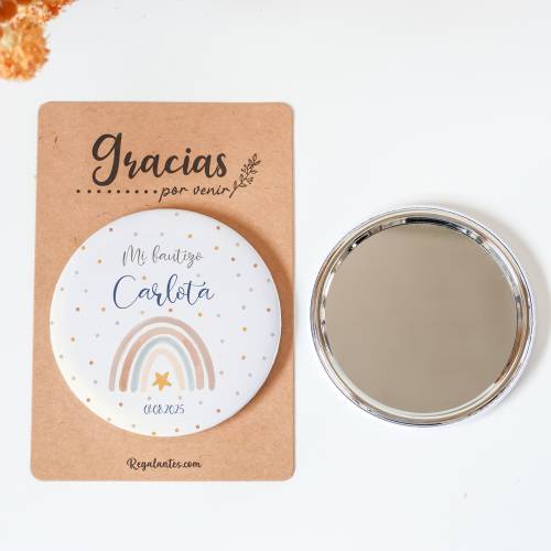 Espejo personalizado chapa "Arcoíris" Detalles bautizo - Chapas Espejos Personalizados Bautizo