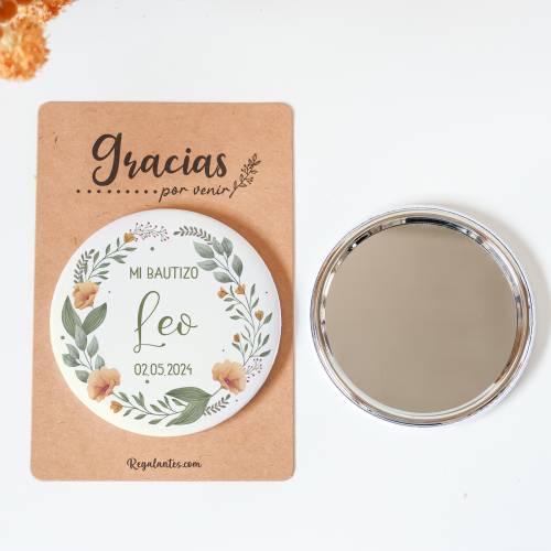 Espejo personalizado chapa "Arco" Detalles bautizo - Chapas Espejos Personalizados Bautizo