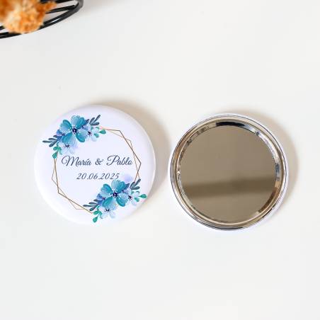 Espejo personalizado chapa "Azul" detalles boda - Chapas Espejos Personalizados Boda