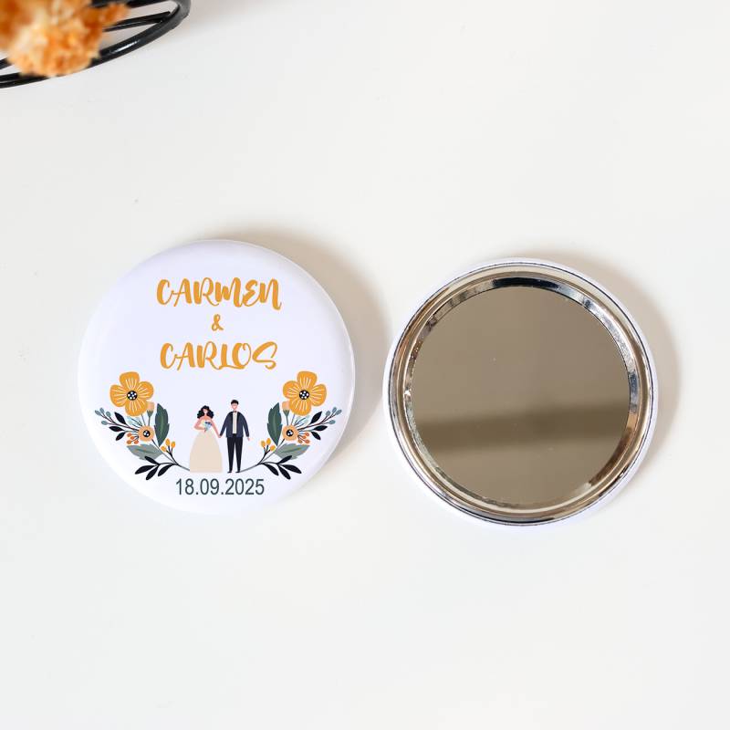 Espejo personalizado chapa "Girasol" Detalles boda - Chapas Espejos Personalizados Boda