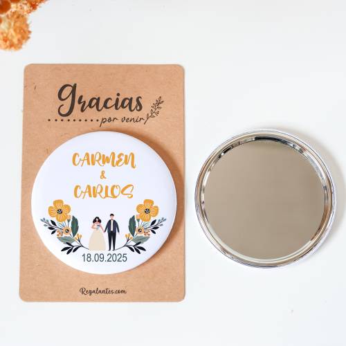 Espejo personalizado chapa "Girasol" Detalles boda - Chapas Espejos Personalizados Boda