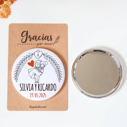 Espejo personalizado chapa "Mañana" Detalles boda - Chapas Espejos Personalizados Boda