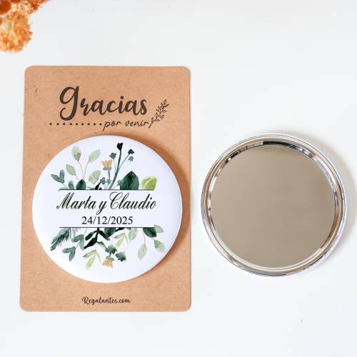 Espejo personalizado chapa "Nature" Detalles boda - Chapas Espejos Personalizados Boda