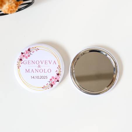Espejo personalizado chapa "Pink Crown" Detalles boda - Chapas Espejos Personalizados Boda