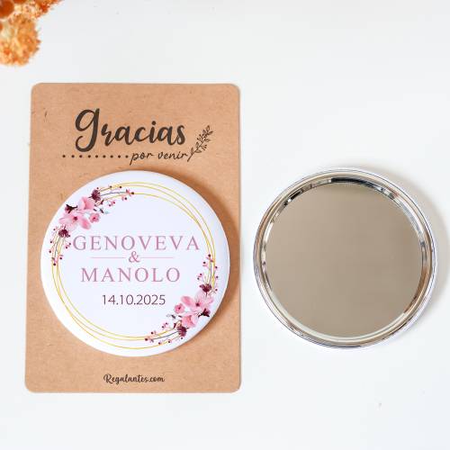 Espejo personalizado chapa "Pink Crown" Detalles boda - Chapas Espejos Personalizados Boda