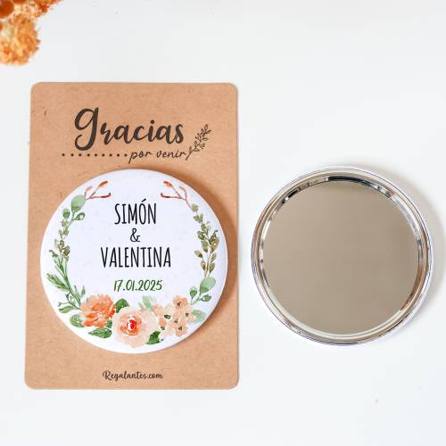 Espejo personalizado chapa"Macedonia" Detalles boda - Chapas Espejos Personalizados Boda