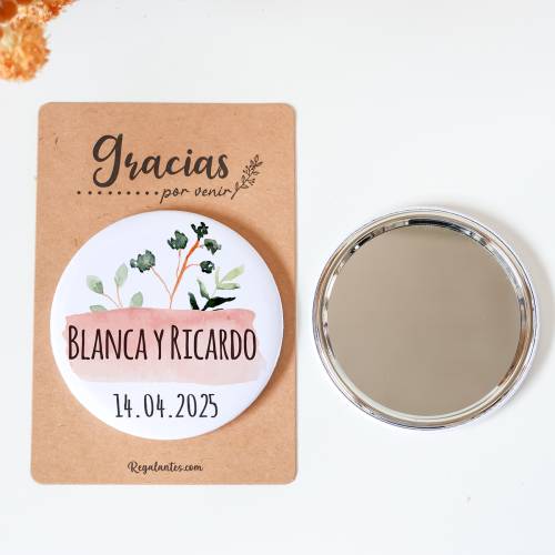 Espejo personalizado chapa "Prado" Detalles boda - Chapas Espejos Personalizados Boda