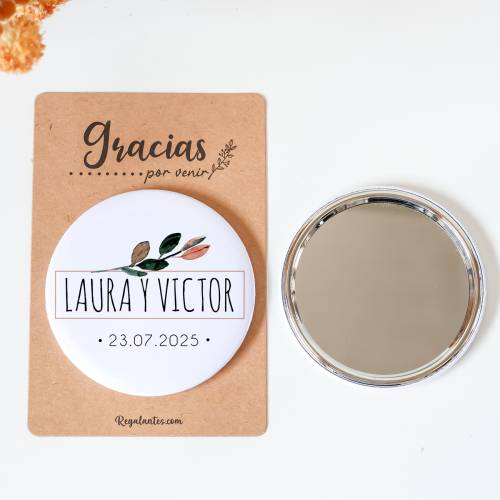 Espejo personalizado chapa "Ocaso" Detalles boda - Chapas Espejos Personalizados Boda