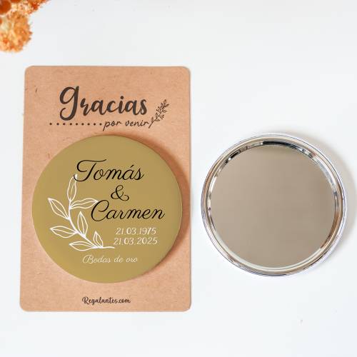 Espejo personalizado chapa "Bodas de oro" Detalles boda - Chapas Espejos Personalizados Boda