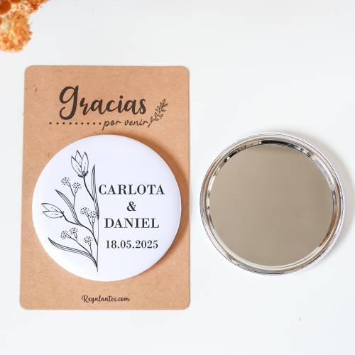 Espejo personalizado chapa "Mitad y mitad" Detalles boda - Chapas Espejos Personalizados Boda