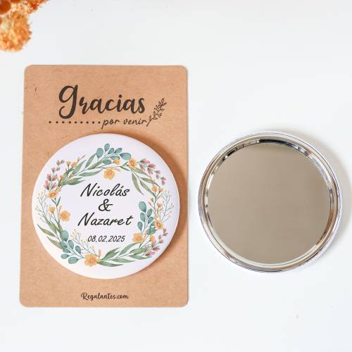 Espejo personalizado chapa "Colorines" Detalles boda - Chapas Espejos Personalizados Boda
