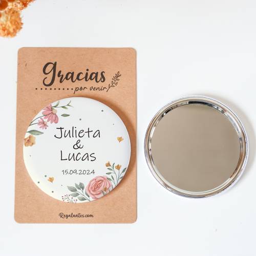 Espejo personalizado chapa "Paz" Detalles boda - Chapas Espejos Personalizados Boda