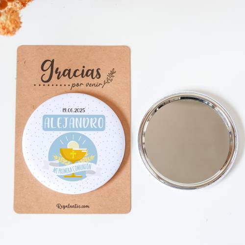 Espejo personalizado chapa "Alejandro" Detalles comunión - Chapas Espejos Personalizados Comunión