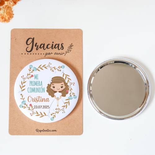 Espejo personalizado chapa "Cristina" Detalles comunión - Chapas Espejos Personalizados Comunión