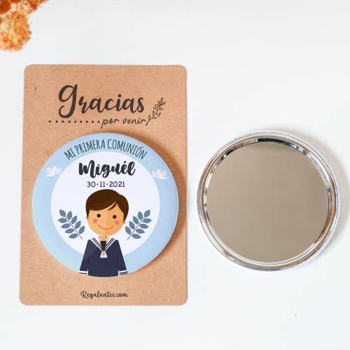 Espejo personalizado chapa "León" Detalles comunión - Chapas Espejos Personalizados Comunión