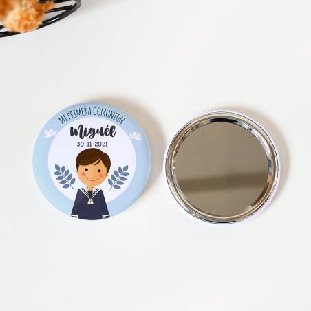 Espejo personalizado chapa "León" Detalles comunión - Chapas Espejos Personalizados Comunión