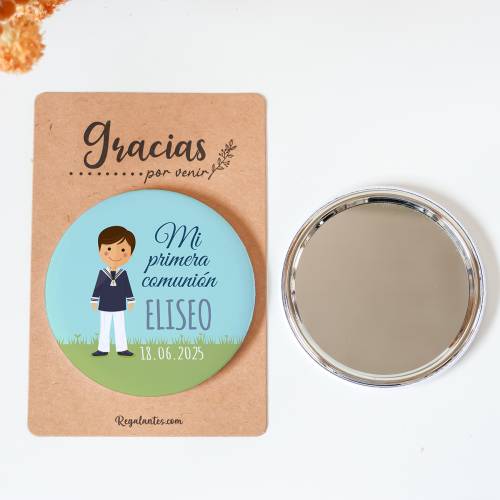 Espejo personalizado chapa "Marcos" Detalles comunión - Chapas Espejos Personalizados Comunión