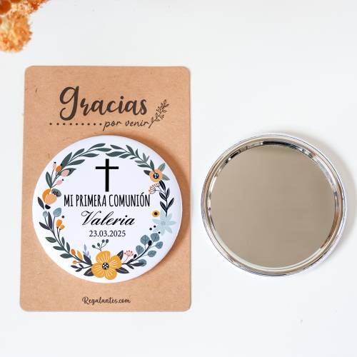 Espejo personalizado chapa "Valeria" detalles comunión - Chapas Espejos Personalizados Comunión