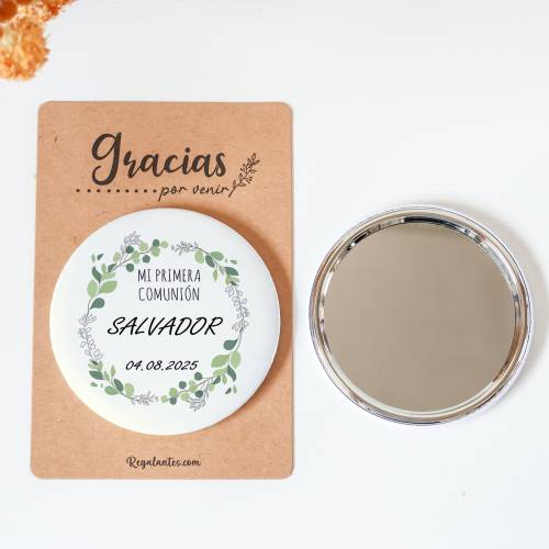 Espejo personalizado chapa "Arco ramas" Detalles comunión - Chapas Espejos Personalizados Comunión