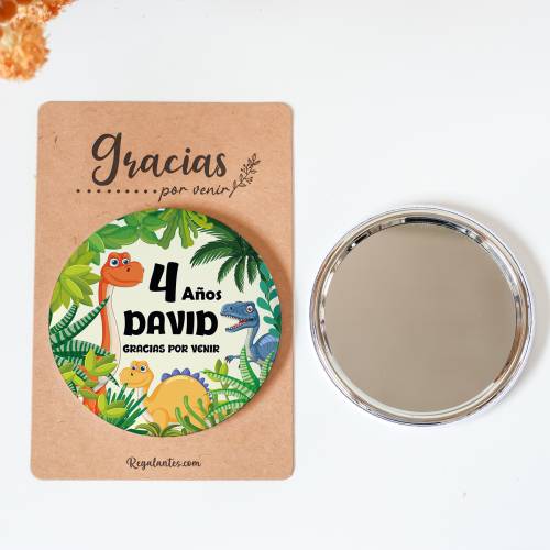 Espejo personalizado chapa "Dinosaurios" Detalles cumpleaños - Regalos personalizables cumpleaños