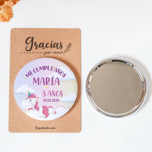 Espejo personalizado chapa "Unicornios" Detalles cumpleaños - Regalos personalizables cumpleaños