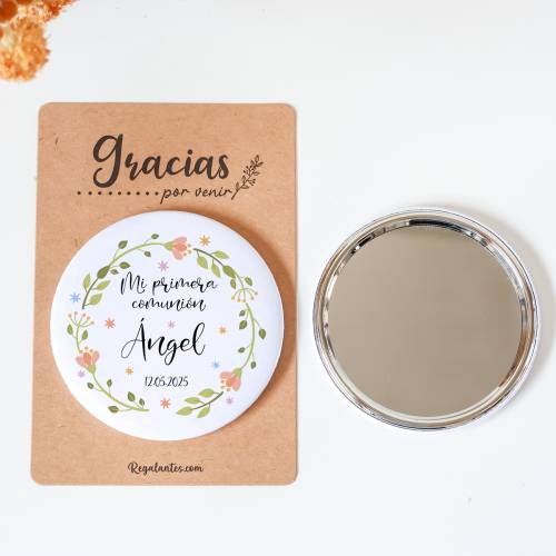 Espejo personalizado chapa "Primavera" Detalles comunión - Chapas Espejos Personalizados Comunión