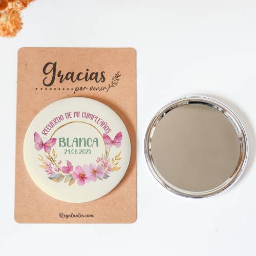 Espejo personalizado chapa "Mariposas" Detalles cumpleaños - Regalos personalizables cumpleaños