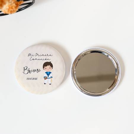 Espejo personalizado chapa "Beige niño" Detalles comunión - Chapas Espejos Personalizados Comunión