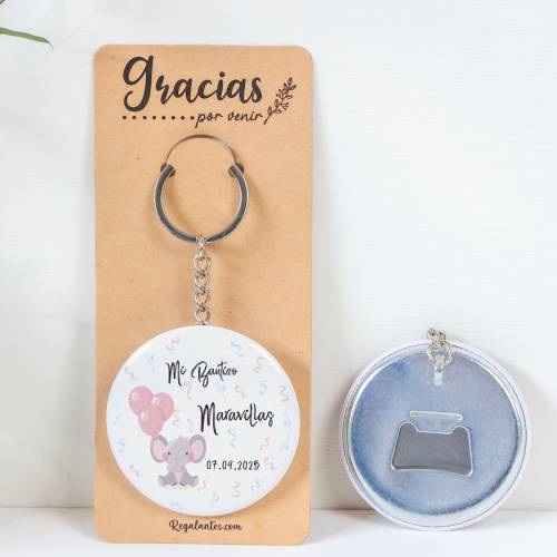 Llavero con abridor personalizado "Elefante niña" Detalles bautizo - Llaveros Abrebotellas Personalizados Bautizo