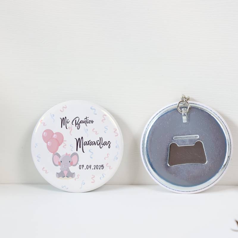 Llavero con abridor personalizado "Elefante niña" Detalles bautizo - Llaveros Abrebotellas Personalizados Bautizo