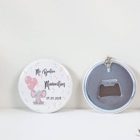 Llavero con abridor personalizado "Elefante niña" Detalles bautizo - Llaveros Abrebotellas Personalizados Bautizo
