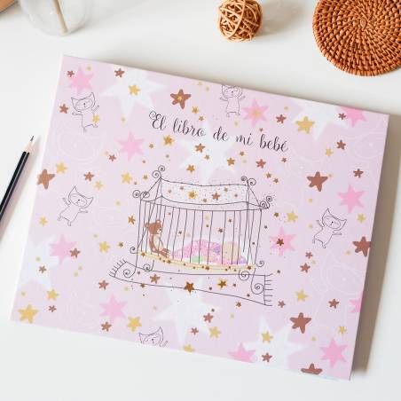 Libro de mi bebé cuna rosa, álbum de recuerdos infantiles con estrellas - Accesorios