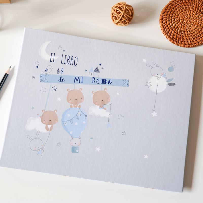Libro de mi bebé ositos azul, álbum de recuerdos infantiles con globos y nubes - Accesorios