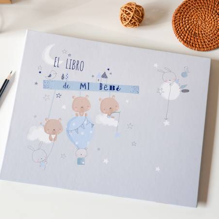 Libro de mi bebé ositos azul, álbum de recuerdos infantiles con globos y nubes - Accesorios