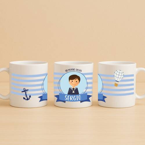 Taza personalizada comunión niño marinero - Detalles personalizables para Comunión