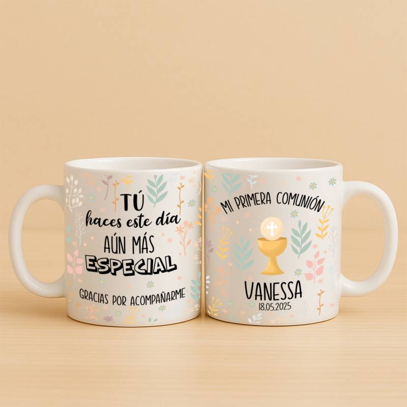 Taza personalizada comunión niña con flores - Detalles personalizables para Comunión
